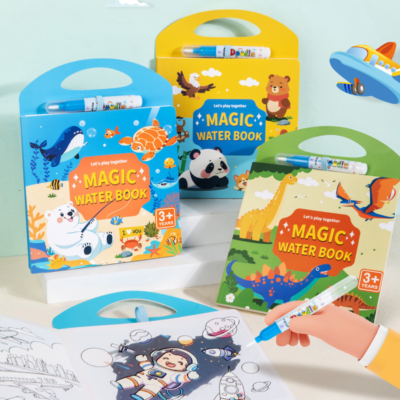Reusable Magic Water Painting Book for Toddlers - No Mess Water Reveal Coloring Book with Ocean/Dinosaur/Animal/Transportation Themes - 图片 2