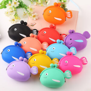 Custom Cute Fish Silicone Coin Purse | Mini Waterproof Change Pouch with Kiss Lock, Cartoon Animal Wallet for Kids & Girls, Multicolor