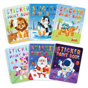 Sticker Paint Book for Kids - 6 Themes Reusable Number Sticker Art Book, DIY Mosaic Sticker Crafts for Toddlers, Preschool Educational Activity Toy