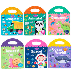 6 Pack Jelly Sticker Books for Kids, Reusable Stickers Activity Book, Portable Travel Toys for Toddlers Age 3-6