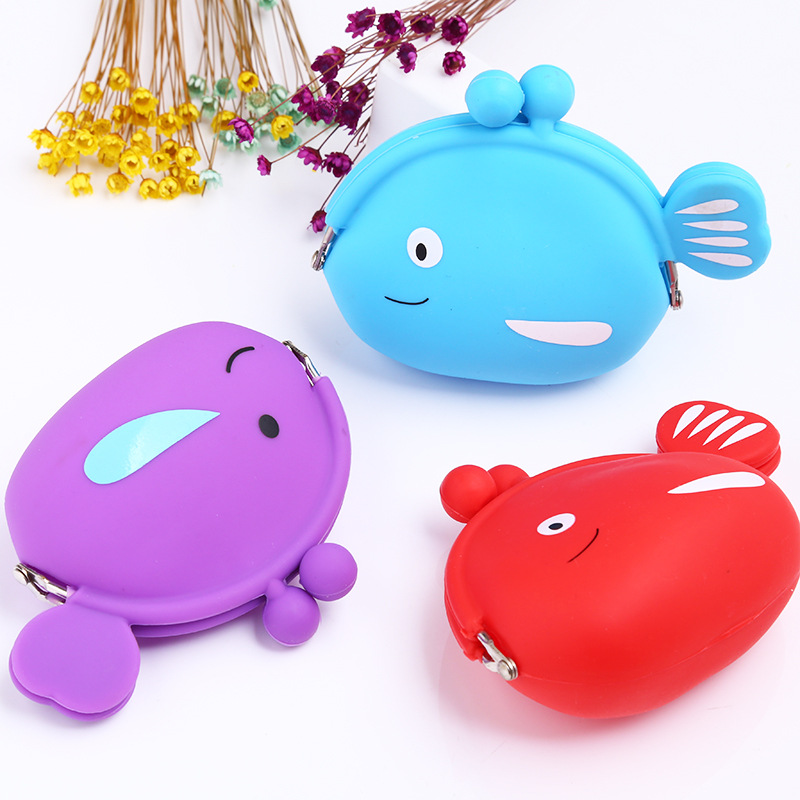 Custom Cute Fish Silicone Coin Purse | Mini Waterproof Change Pouch with Kiss Lock, Cartoon Animal Wallet for Kids & Girls, Multicolor - 图片 2