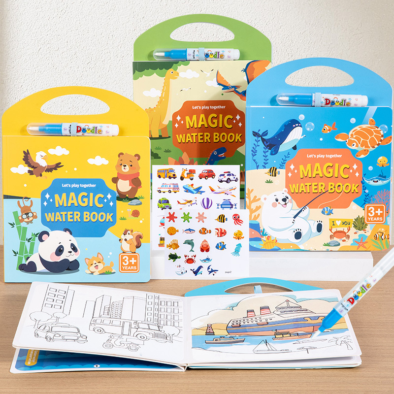 Reusable Magic Water Painting Book for Toddlers - No Mess Water Reveal Coloring Book with Ocean/Dinosaur/Animal/Transportation Themes - 图片 3