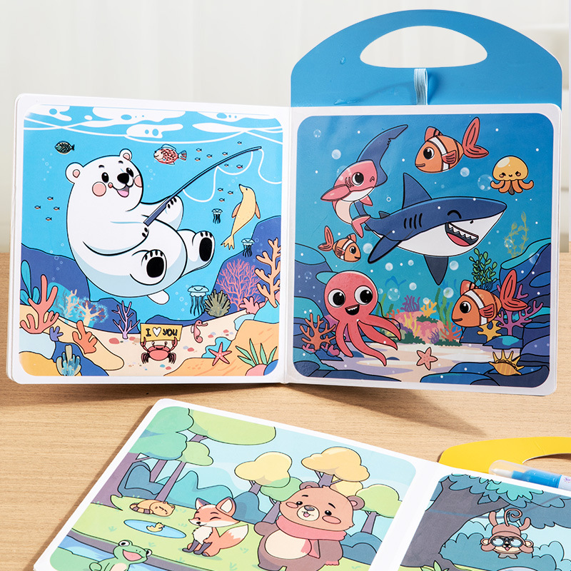 Reusable Magic Water Painting Book for Toddlers - No Mess Water Reveal Coloring Book with Ocean/Dinosaur/Animal/Transportation Themes - 图片 4
