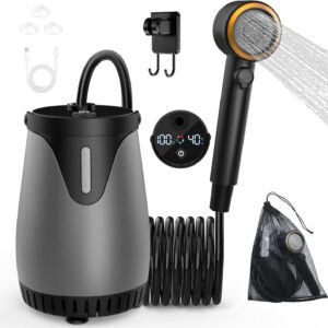 Rechargeable Portable Outdoor Shower Pump with Smart LED Temperature & Battery Display, 5 Pressure Modes Camping Car Shower System