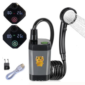Rechargeable Portable Camping Shower Pump - USB-C Powered Outdoor Shower with Digital Display, Low Water Absorption, Adjustable Flow for Camping, Hiking & Pet Bathing