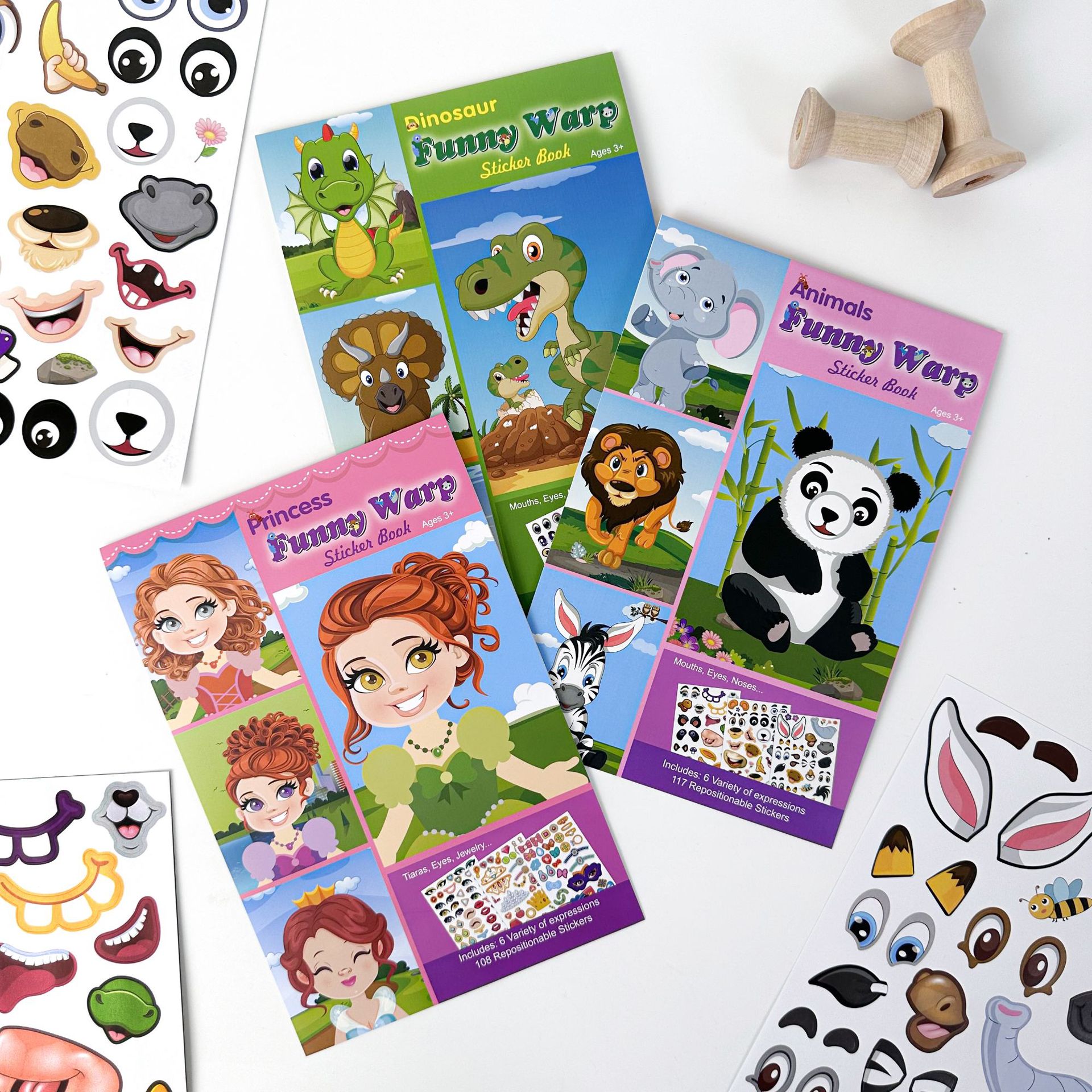 3 Styles Mix & Match Face Stickers | Animal, Dinosaur & Princess DIY Craft Stickers for Kids - 图片 2