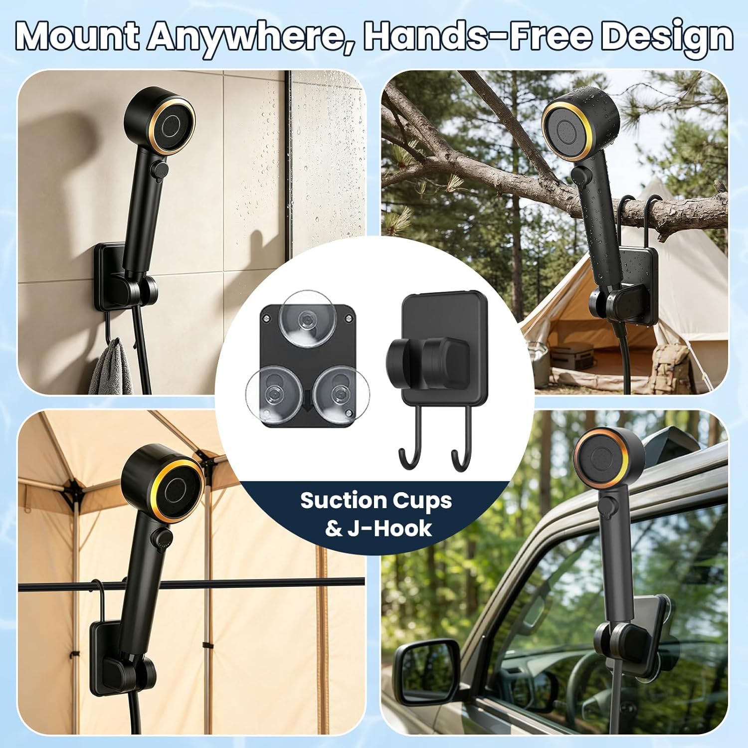 Rechargeable Portable Outdoor Shower Pump with Smart LED Temperature & Battery Display, 5 Pressure Modes Camping Car Shower System - 图片 7