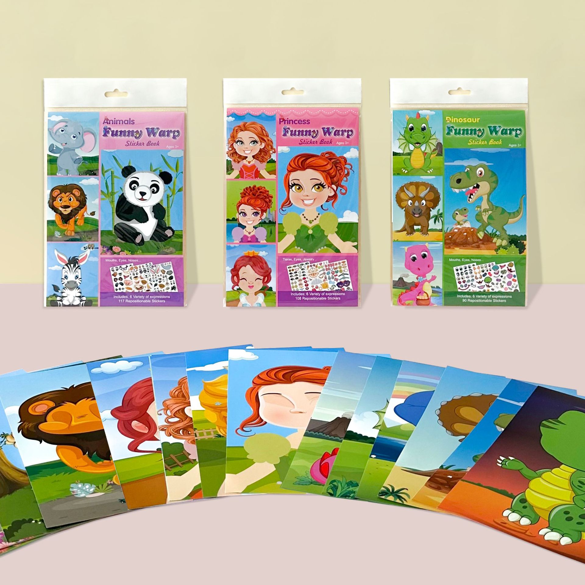 3 Styles Mix & Match Face Stickers | Animal, Dinosaur & Princess DIY Craft Stickers for Kids - 图片 4