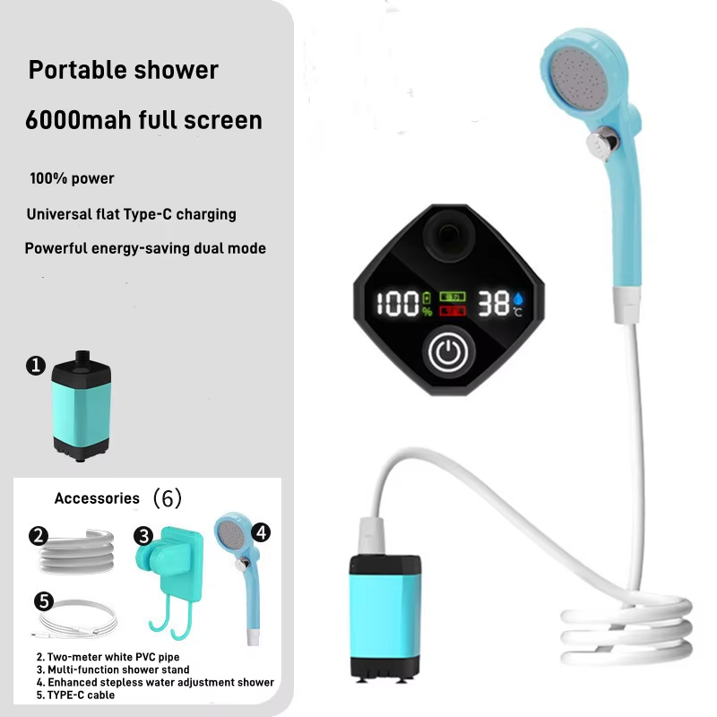 Rechargeable Portable Camping Shower Pump - USB-C Powered Outdoor Shower with Digital Display, Low Water Absorption, Adjustable Flow for Camping, Hiking & Pet Bathing - 图片 8