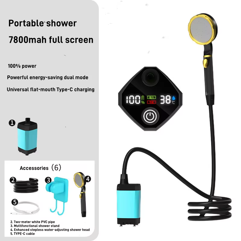 Rechargeable Portable Camping Shower Pump - USB-C Powered Outdoor Shower with Digital Display, Low Water Absorption, Adjustable Flow for Camping, Hiking & Pet Bathing - 图片 9