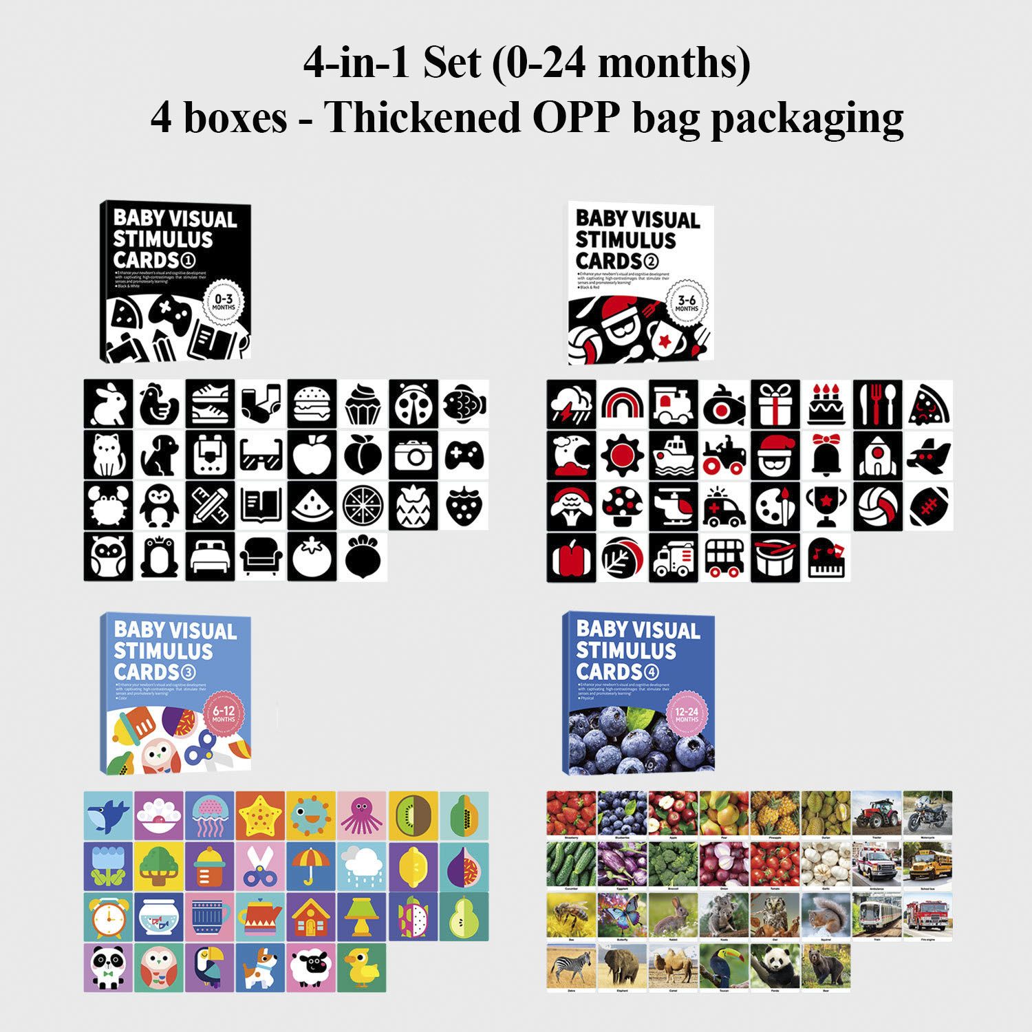 Multi‑set Baby Visual Stimulus Flash Cards for 0‑36 Months Infant Double‑sided High Contrast Cognition Cards Boost Baby Visual Development Ideal Newborn Educational Gift - 图片 8