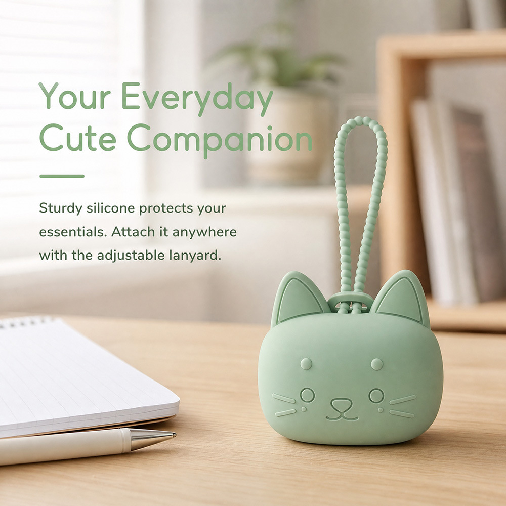 Cute Cat Silicone Pacifier Holder Case, Portable BPA‑Free Pacifier Storage Box with Lanyard for Stroller Diaper Bag - 图片 6