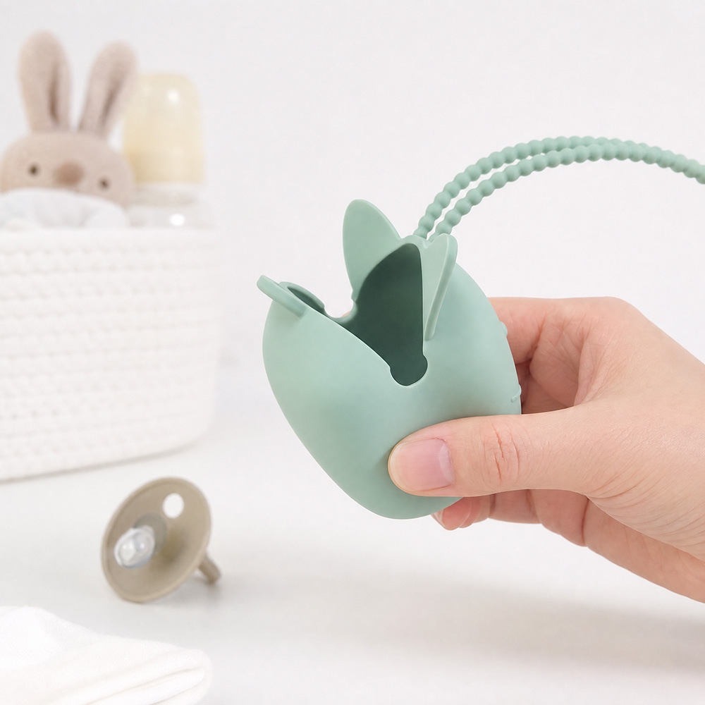 Cute Cat Silicone Pacifier Holder Case, Portable BPA‑Free Pacifier Storage Box with Lanyard for Stroller Diaper Bag - 图片 3