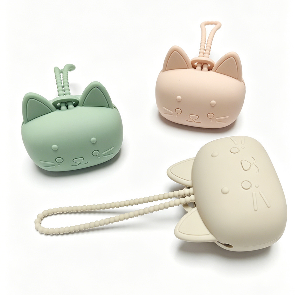 Cute Cat Silicone Pacifier Holder Case, Portable BPA‑Free Pacifier Storage Box with Lanyard for Stroller Diaper Bag - 图片 2